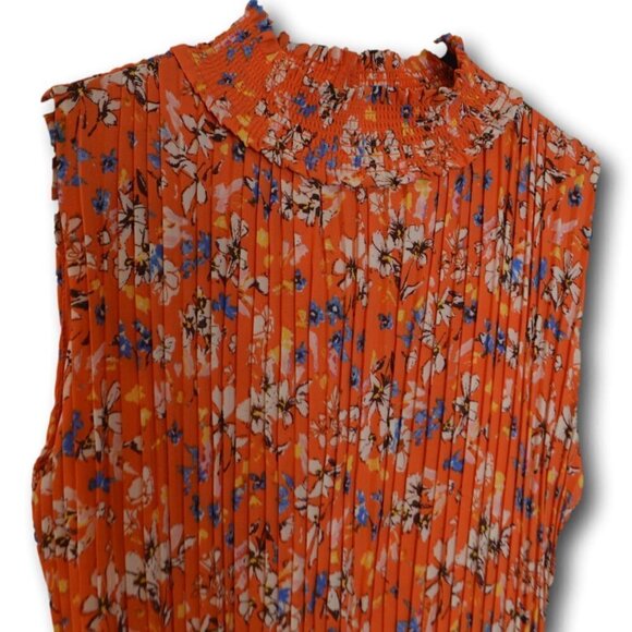 Nanette Lepore Orange Floral Allover Pleated Midi Dress Womens Size: 2- NWT - Picture 4 of 5